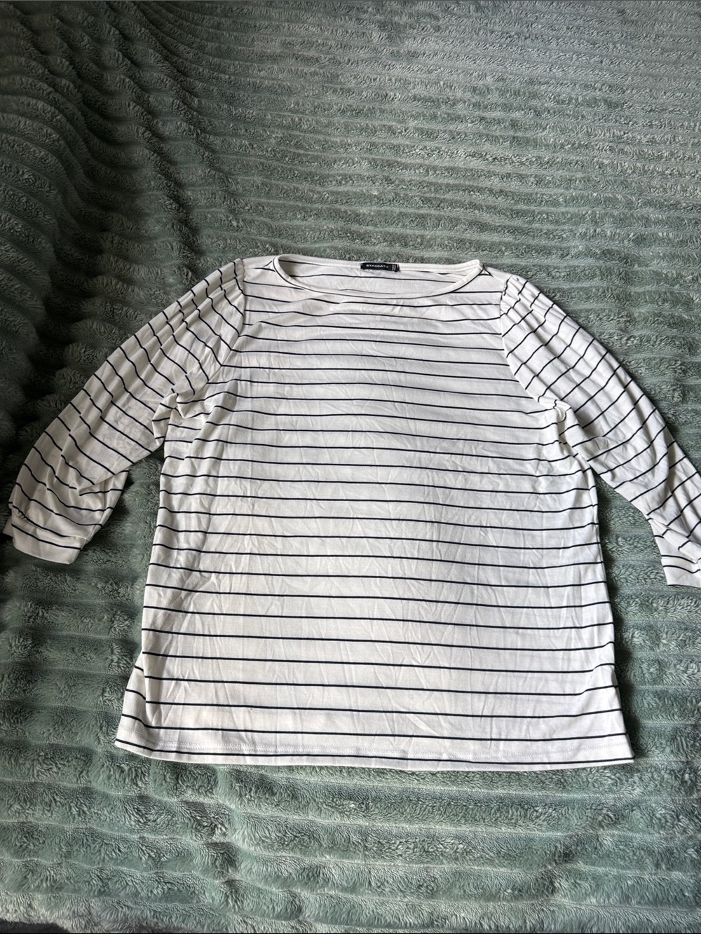 Staccato White Boatneck Long Sleeve Top with Black Stripes